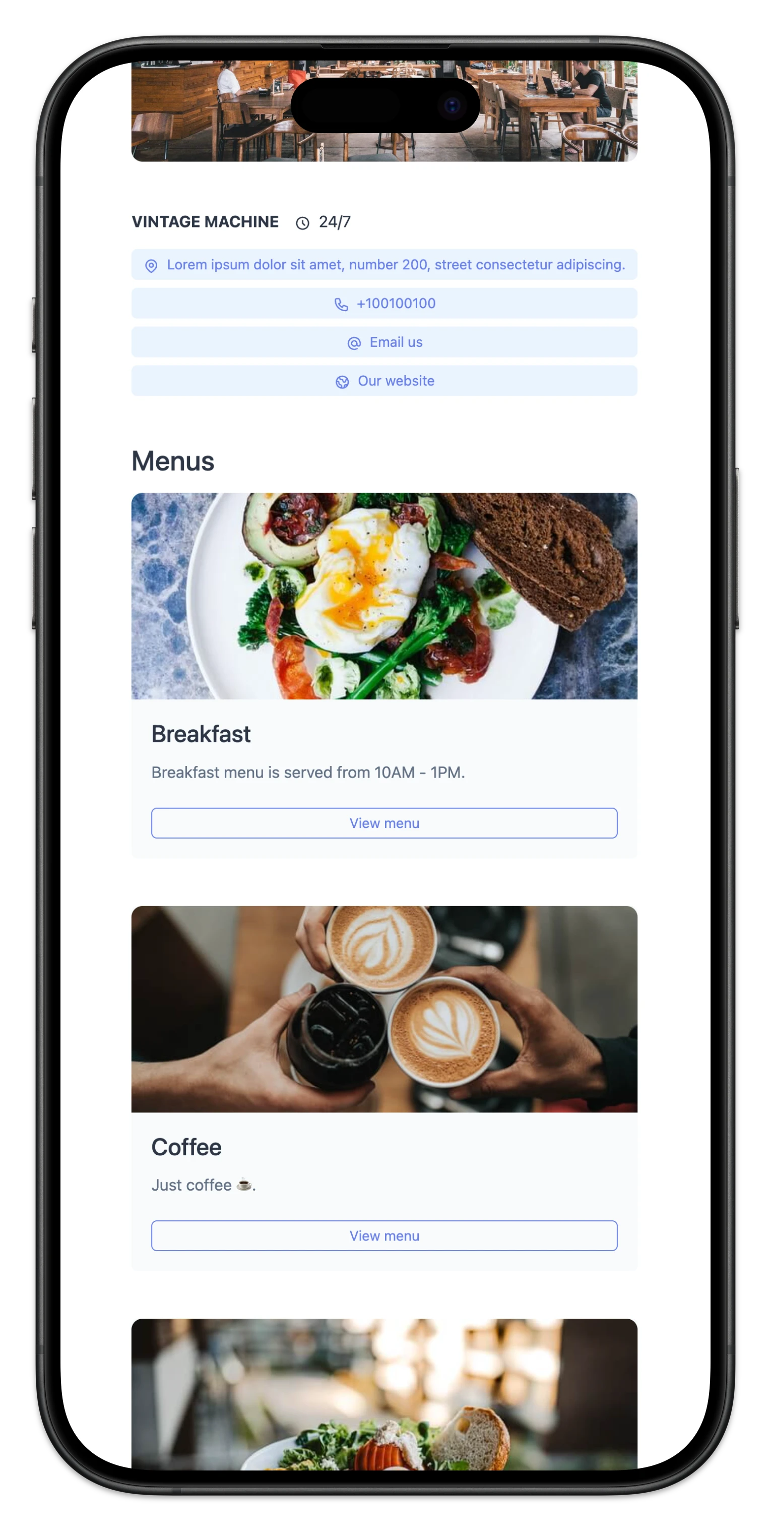 Screenshot of a store page in mobile view