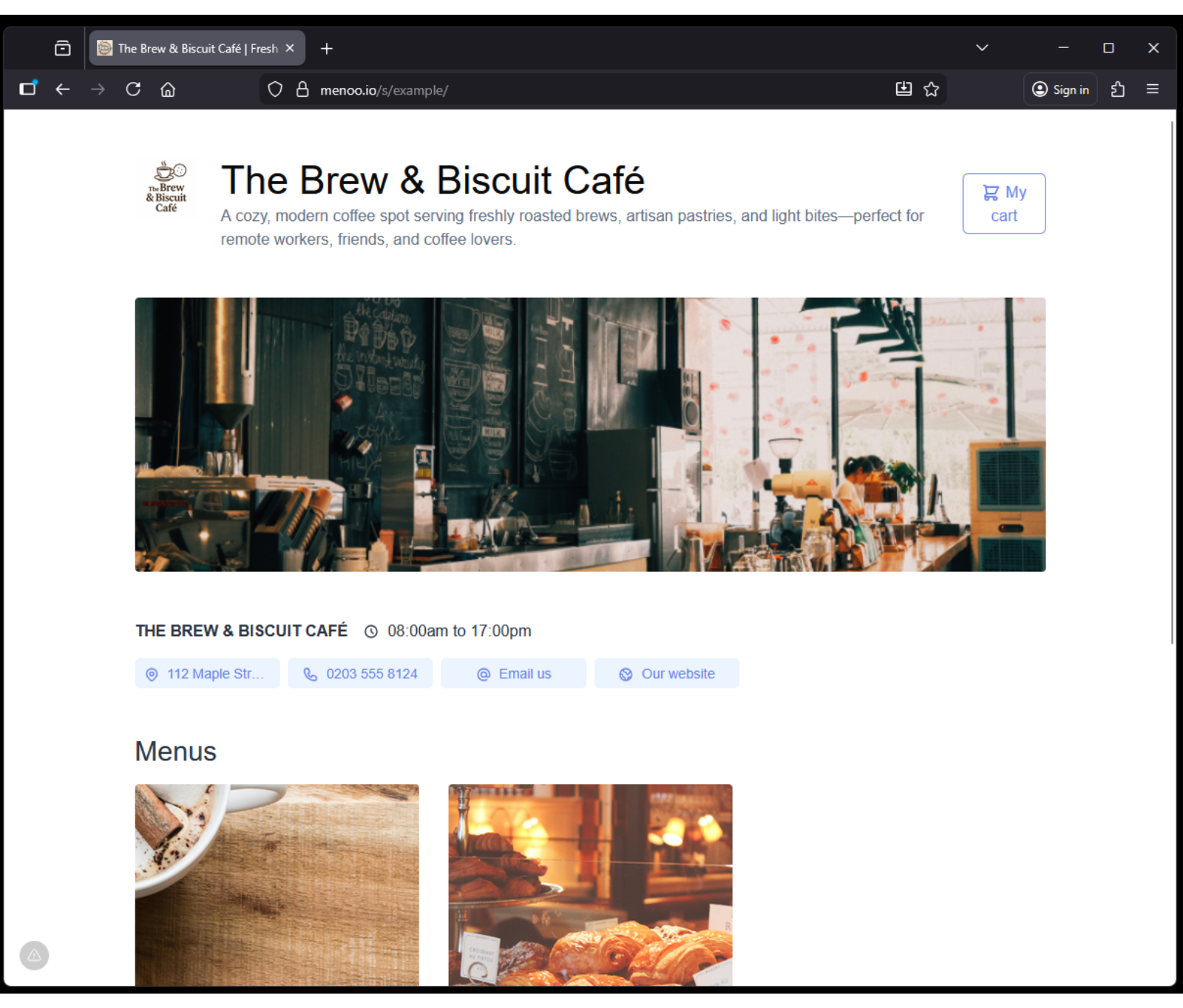 Screenshot of a sample store page in desktop view